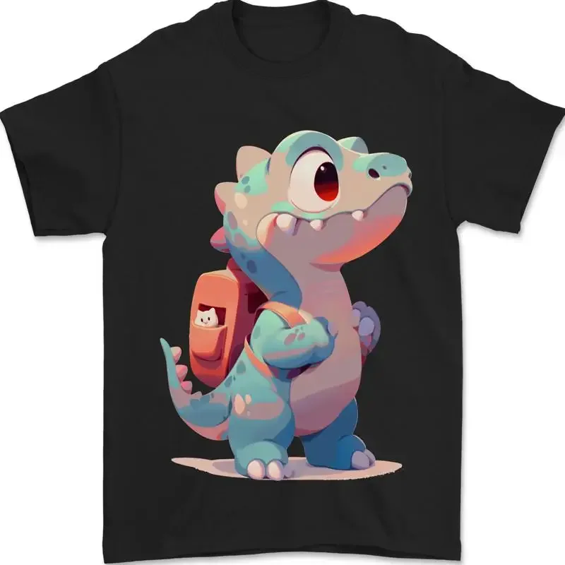 A Cute T-Rex Dinosaur With Backpack Mens T-Shirt 100% Cotton