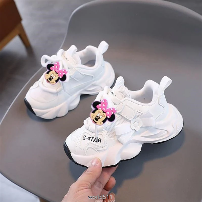 Mickey Minnie Children\'s Sneakers Boy Kids Shoes Girls New Spring Tennis Female Fashion Trend Casual Sports Running Shoes Bow