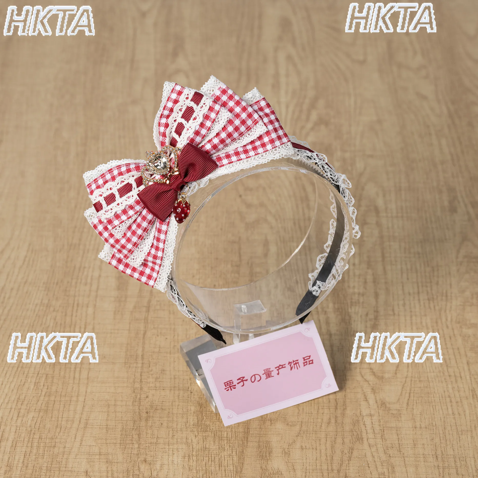 

Sweet Strawberry Plaid Handmade Fabric 3d Bow Headband Women Girls Japanese Lolita Headband Kawaii Hair Grips Hair Accessory