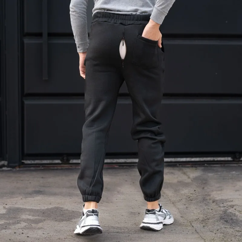 مفتوح المنشعب الرجال الوزن الثقيل الصوف بنطال رياضي شتاء دافئ لينة مدبب Sweatpants تجريب عادية في الهواء الطلق التدريب الشارع الشهير
