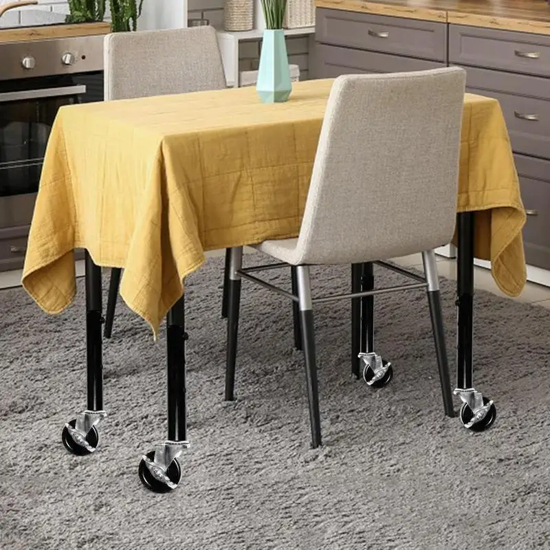 Table Leg Extenders Adjustable Table Height Risers With Wheels 4pcs Leg Risers For Straight/Bent Legs Table Extensions Support