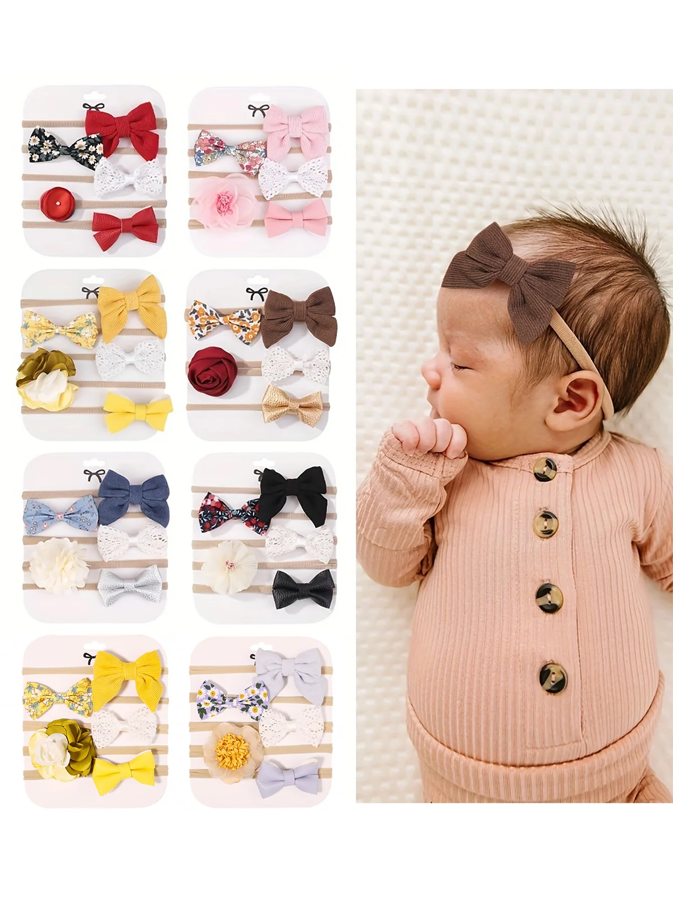 5 Teile/satz Weiche Elastische Stirnband für Baby Mädchen Neugeborenen Blume Spitze Bowknot Nylon Haar Bands Infant Kleinkind Haar Zubehör