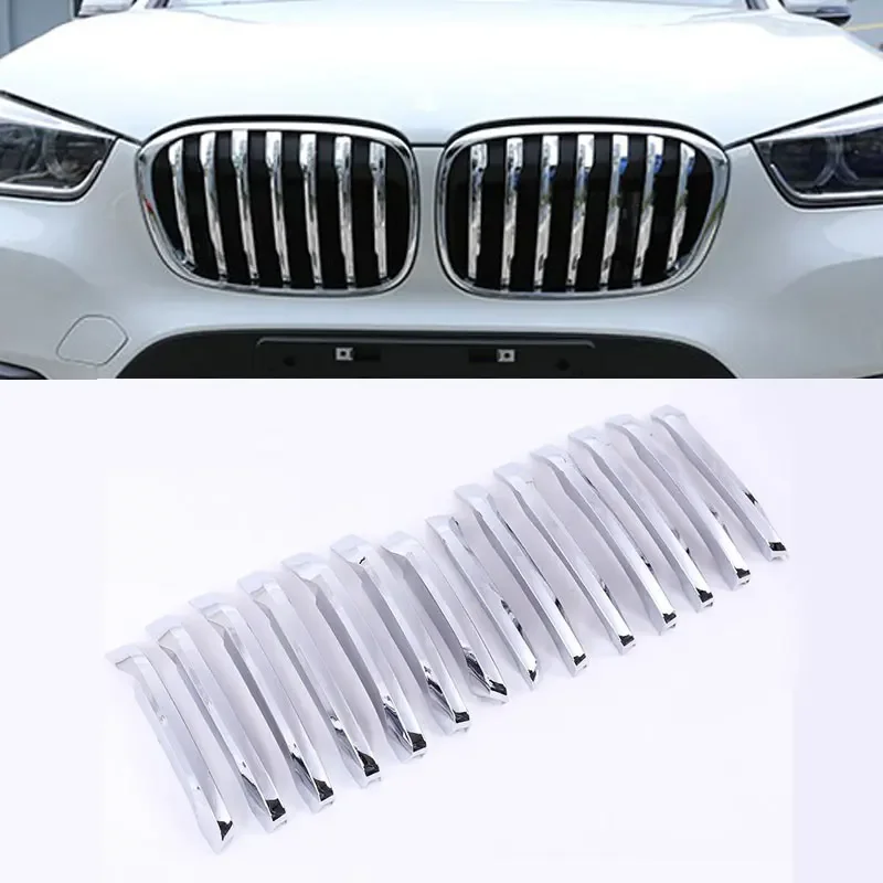 For BMW X1 F48 2016-2019 20i 25i 25le Car-styling ABS Chrome Front Grill Decoration Strips Cover Trim Accessories Set of 14pcs