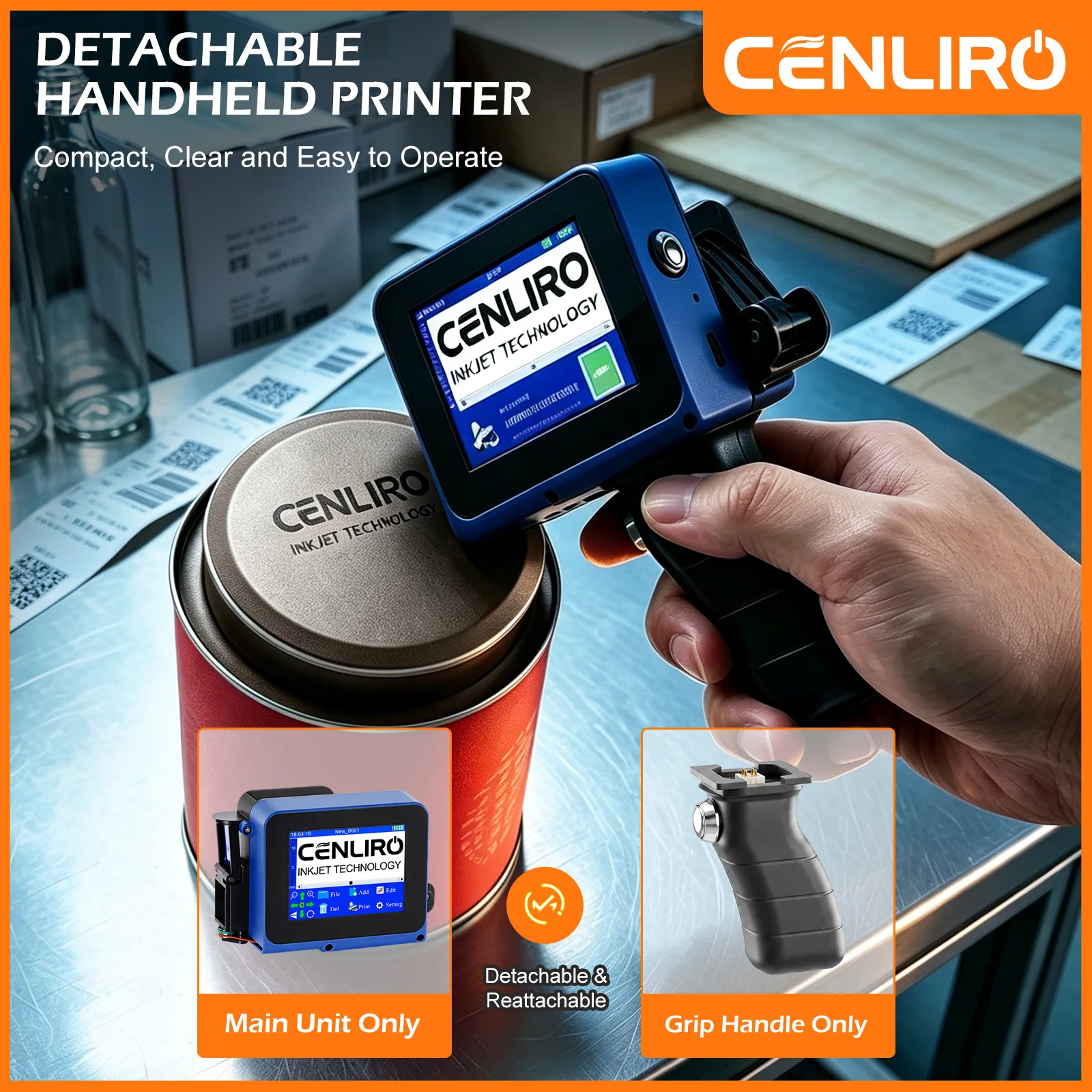 Cenliro CL05P 12.7mm Portable Mini Handheld Printer Detachable TIJ Inkjet Coding Machine for Glass Bottle Package Batch Date