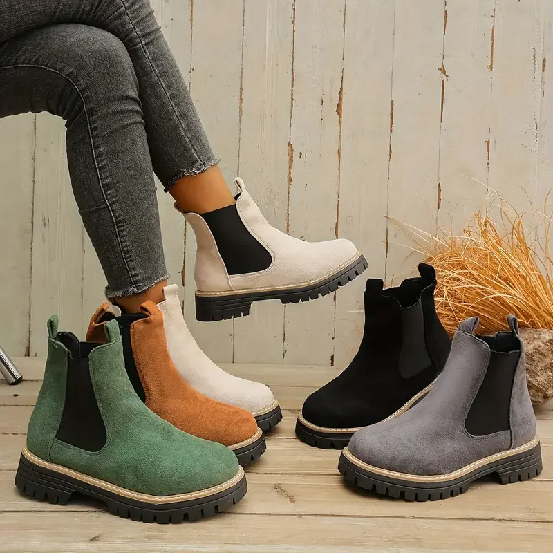 Women Ankle Boots Large Size Square Heel Round Toe Short Boots Women Retro Daily Anti-slip New Shoes for Women Zapatos De Mujer