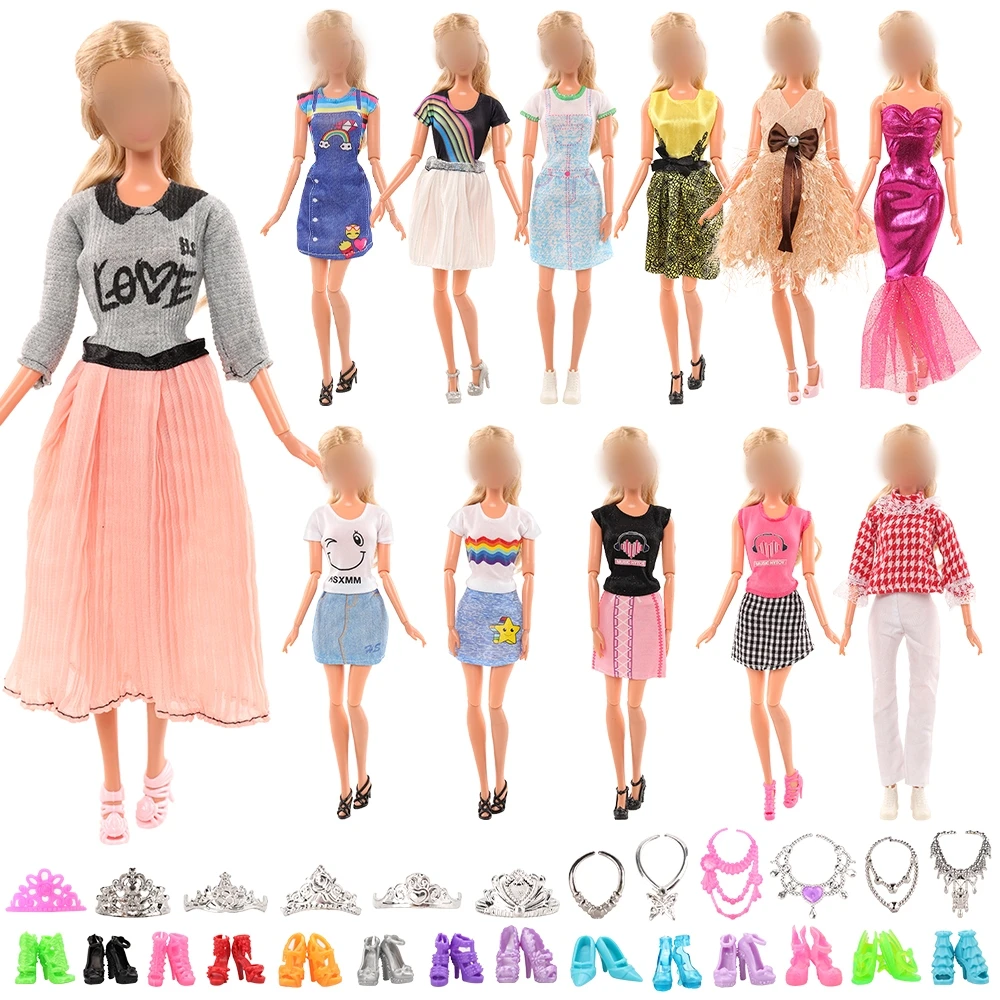 

Barwa 27 Sets Fashion Doll Clothes for Mixed Styles Randomly ,3 Princess Dresses 2 Tops Pants or Skirts 10 Shoes