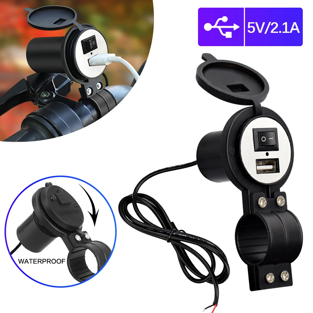 12V Car USB Charger Motorcycle USB 2.0 Slot Charger with Switch Socket Plug Adapter Motorbike Phone Charger Waterproof