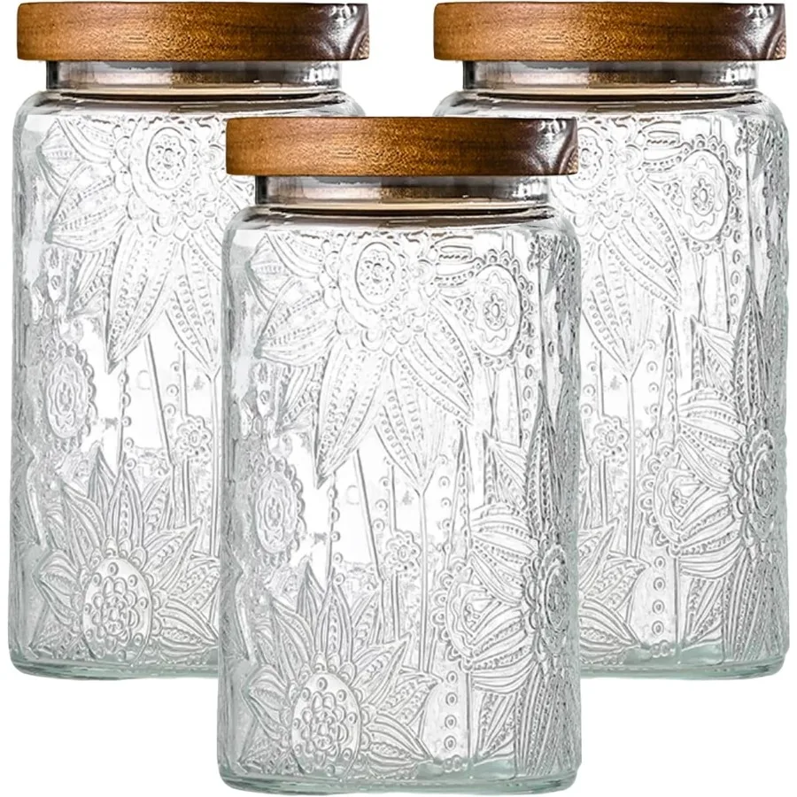 32oz Vintage Glass Jars with Lids - Airtight Food Storage for Coffee Sugar Tea