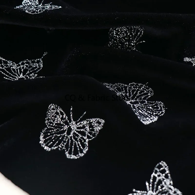 Black Velvet with Shiny Butterfly,Gilding Fabric,Dress Fabric,Gown Costume,Luxury Bridal Wedding,DIY Fabric