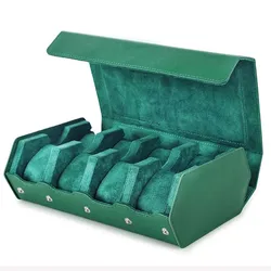 Exquisite Green Genuine Leather Hexagon Watch Display Case 2 / 3 / 4 / 6 / 8 Slots Watches Roll Box Storage Organizer Holder