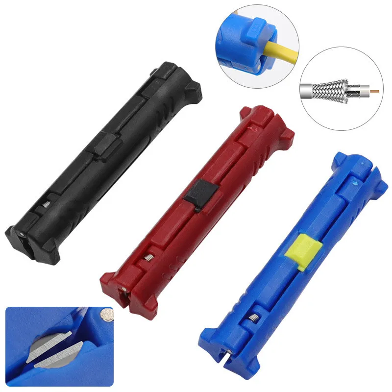 

Electrical Wire Stripper Pen Rotary Coax Coaxial Cable Wire Pen Cutter Audio Video Cable Stripping Tool Round Grip Spring Lever