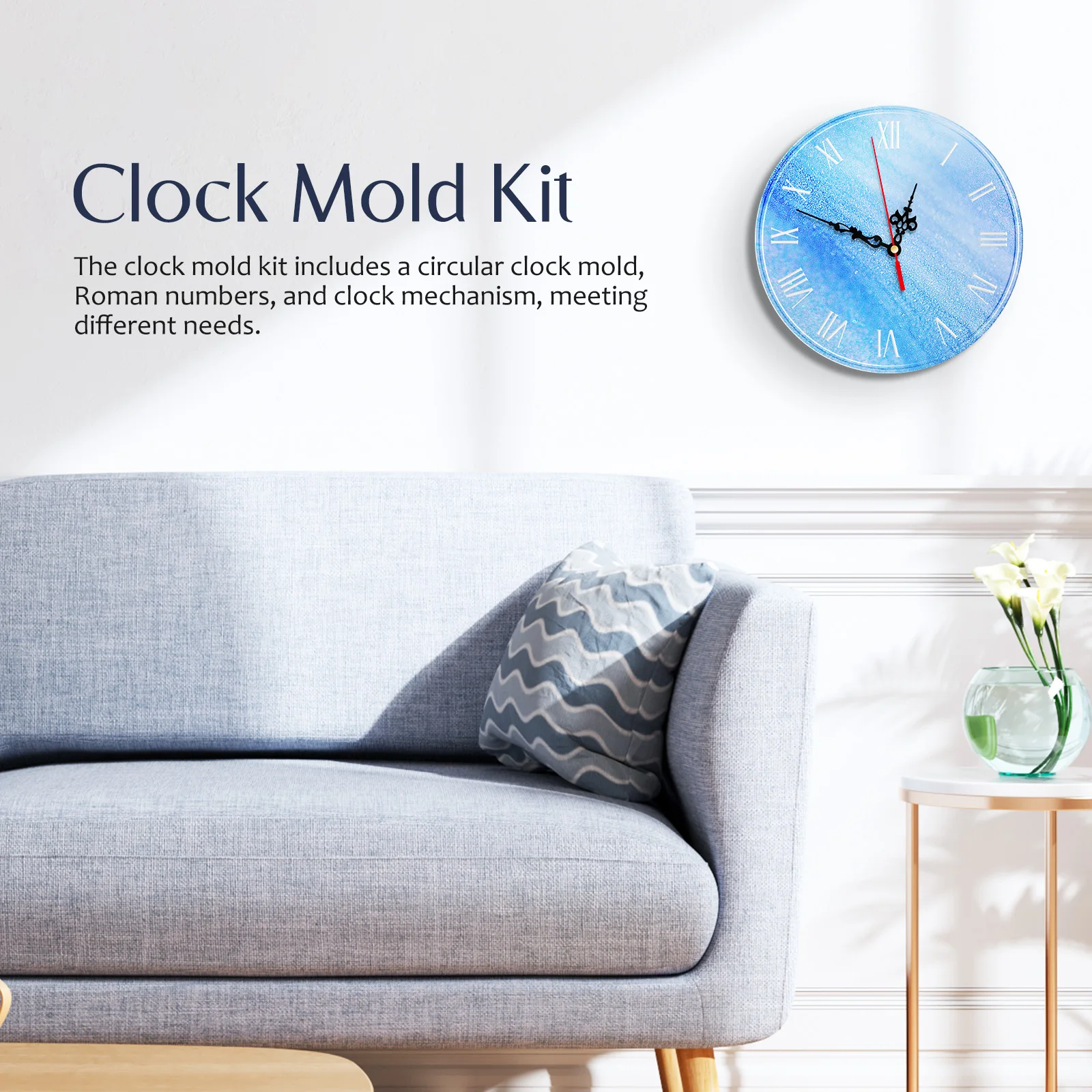 

1Set Clock Mold Kit Silicone Flexible Round Mold Roman Numerals Included Clock Mechanism DIY Resin Craft Making Kit Sturdy