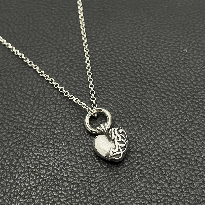 

Ожерелье из стерлингового серебра 925 пробы премиум-класса в стиле ретро, ожерелье в виде старого персикового сердца, мужское и женское нишевое универсальное классическое кулон с лозой и любовью