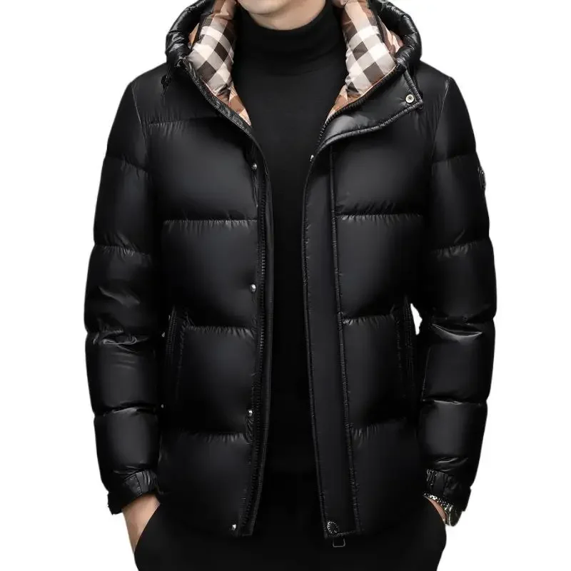 

Men's White Duck Down Hooded Down Jacket Winter Business Casual Thickened Warm Bread Jacket