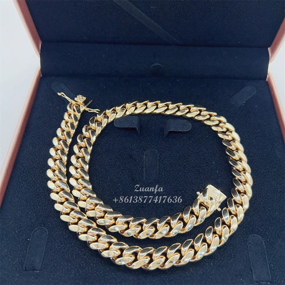 12mm 20 Inches 14k Solid Gold Link Chain Necklace Real 14k Yellow Gold Necklace Miami Cuban Chain