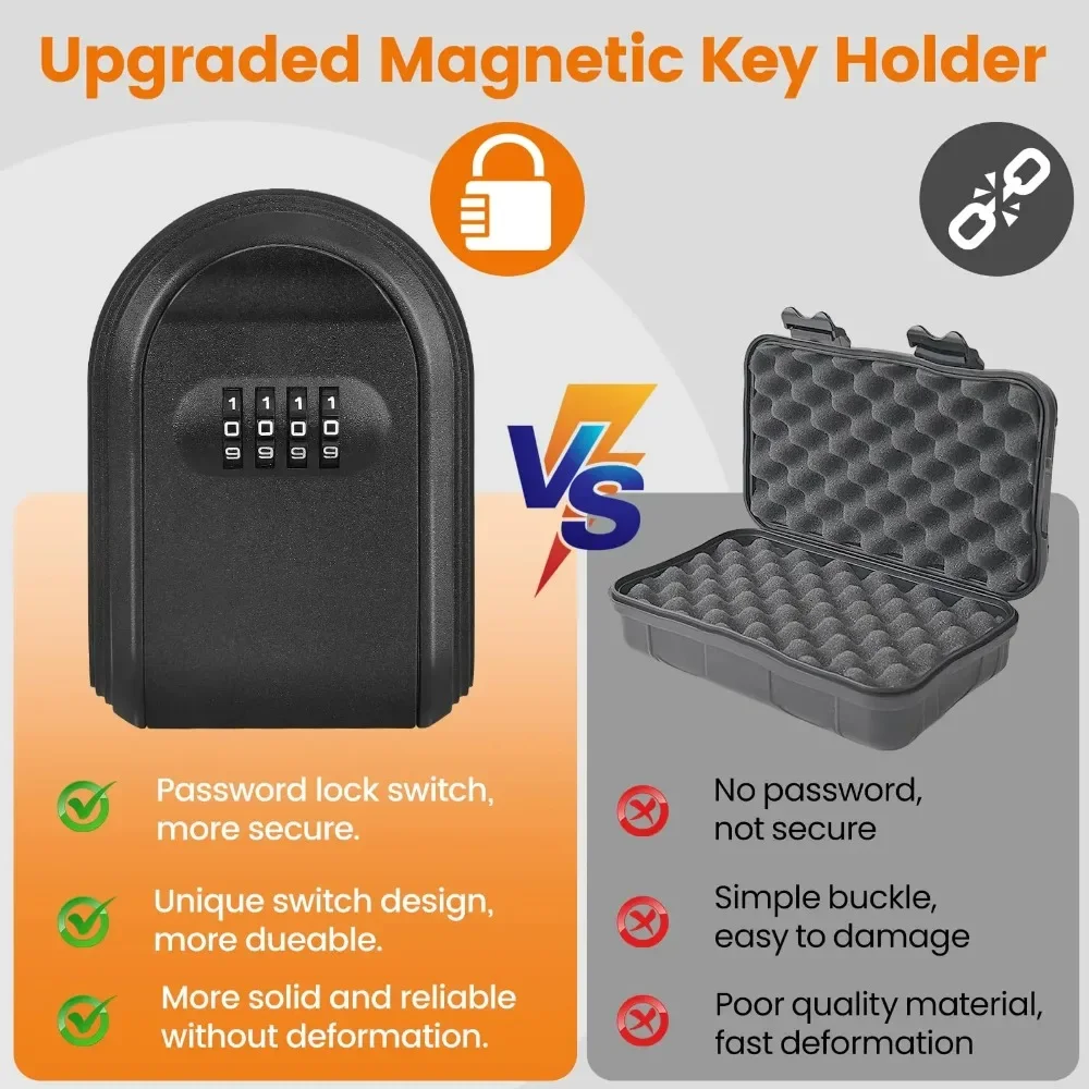 4 Digit Combination Magnetic Key Box - Strong Magnet Hider Under Car, Waterproof Outdoor Lock Box, Hide Key with Signal