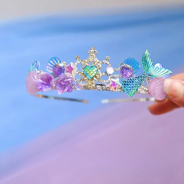 Girls Princess Crown Headgear Light Luxury Crown Girls Children Headband Girls Mermaid