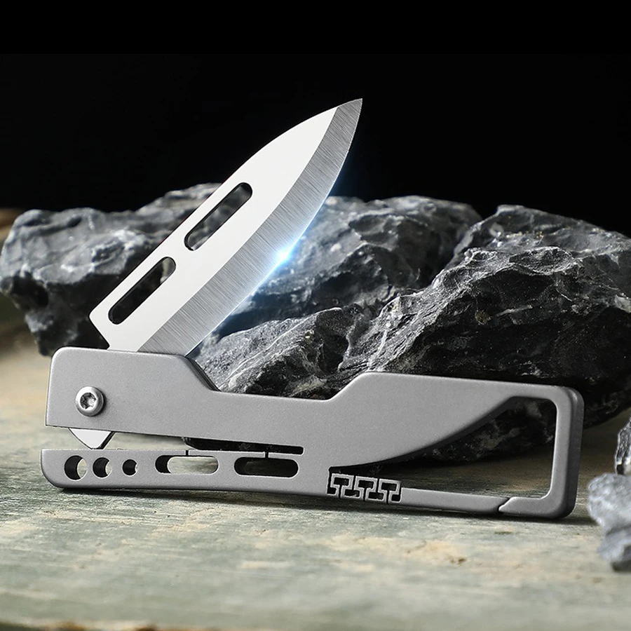 Titanium mini folding knife Express knife Key chain protective pendant open envelope portable EDC pocket knife