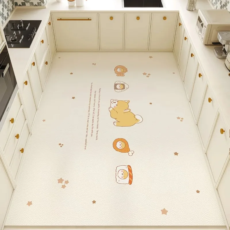 Minimalist PVC Kitchen Floor Mat Anti-fouling Oil-proof Easy Clean Carpets Non-slip Practical Balcony Leather Rugs Home Decor