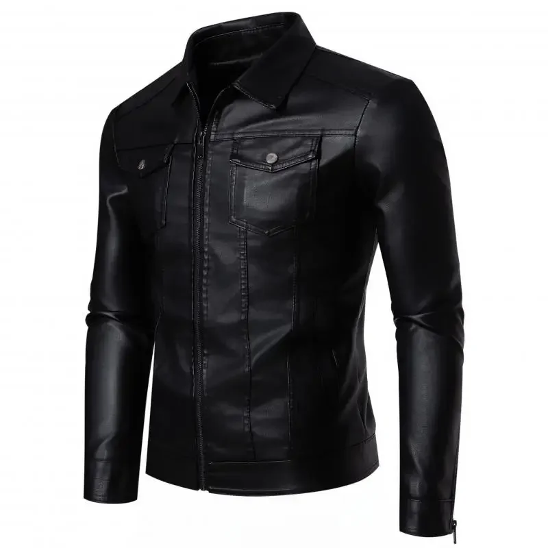 

2023 Autumn Winter Pu Jackets Men's Fashion Stand-Up Collar Leather Jacket Solid Color High-Quality Jacket Male Chaquetas Hombre