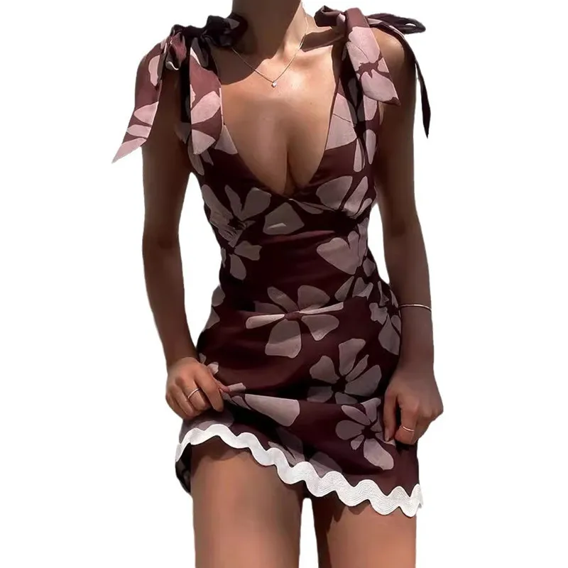 

European and American 2024 Spring New Strap Slimming Sexy Bow Dress Party Dress