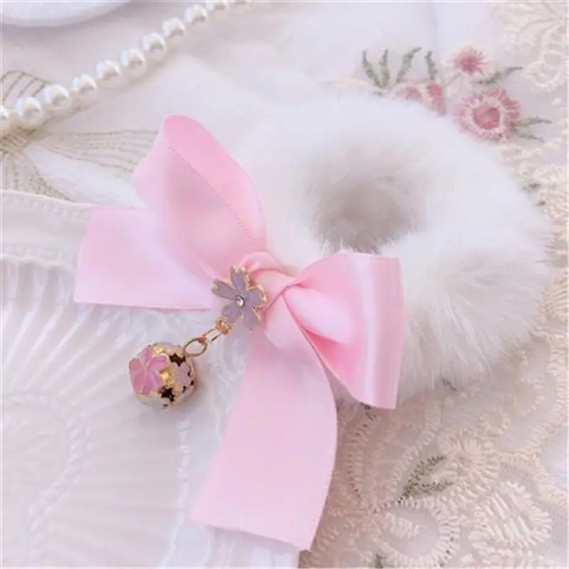 خريف شتاء جديد القوس خمر أفخم توك شعر الوردي القوس جرس المعصم الشعر الحلي #3