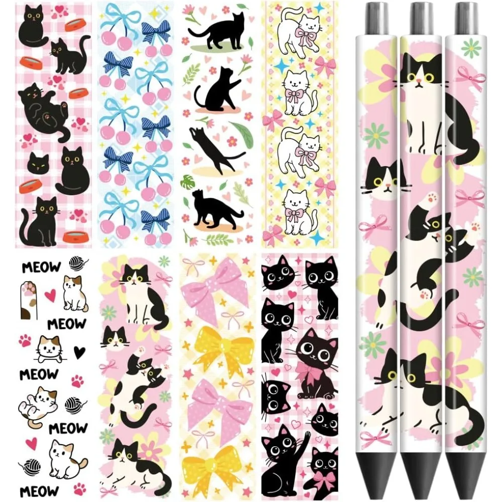 

UV DTF Pen Wraps Transfer Sticker Cute Cat and Bow - 48pcs Waterproof HD Print UV DTF Pen Adhesive Decals for Personalized DIY