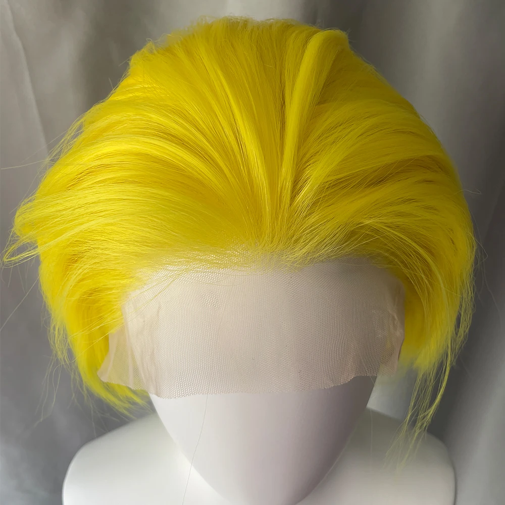 Желтые парики для косплея, кружевные передние короткие парики боб 13x4, синтетические парики спереди для мужчин и женщин, термостойкие, полуручные, натуральные