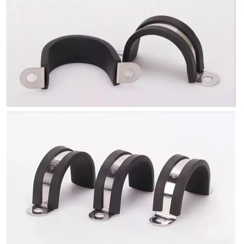 5-70mm Rubber 304 Stainless Steel Cable Clamp Pipe Metal Cushioned Insulated R Shape Wire Cord Installation Fixed Bracket Clamps