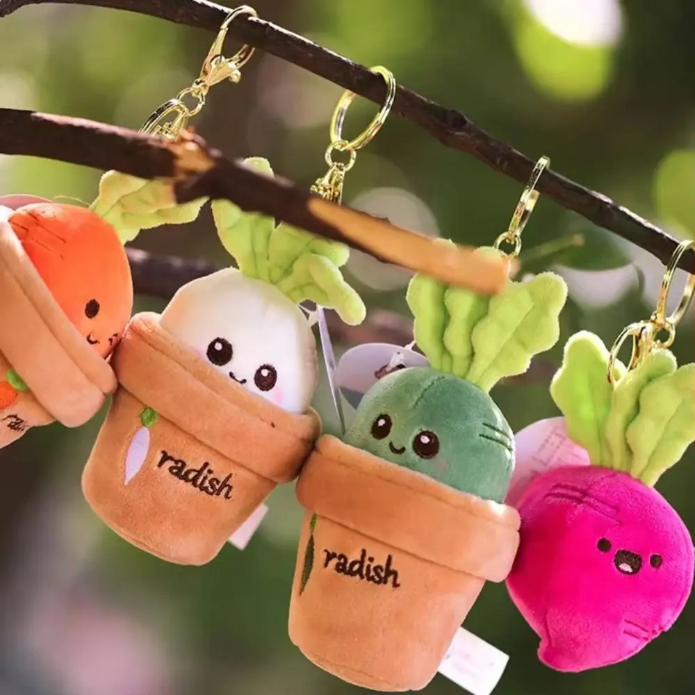 Creative Grass Potted Carrot Doll Keychain Bag Charm Vegetables Radish Plush Pendant 10cm Cartoon Carrot Plush Doll Backpack