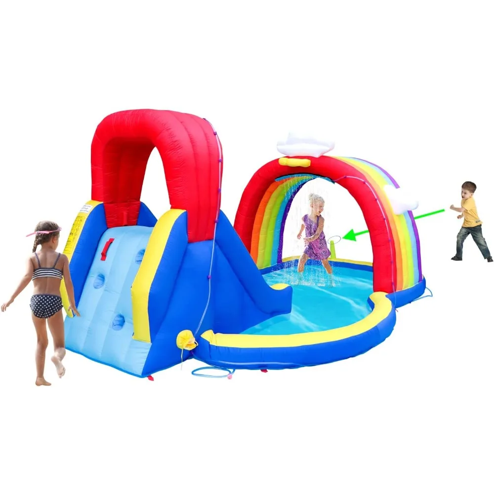 Rock Climbing Pools Swimming Outdoor Inflatable Water Park With Blower and Rainbow Sprinkler Pool Inflatables Slide Amusement