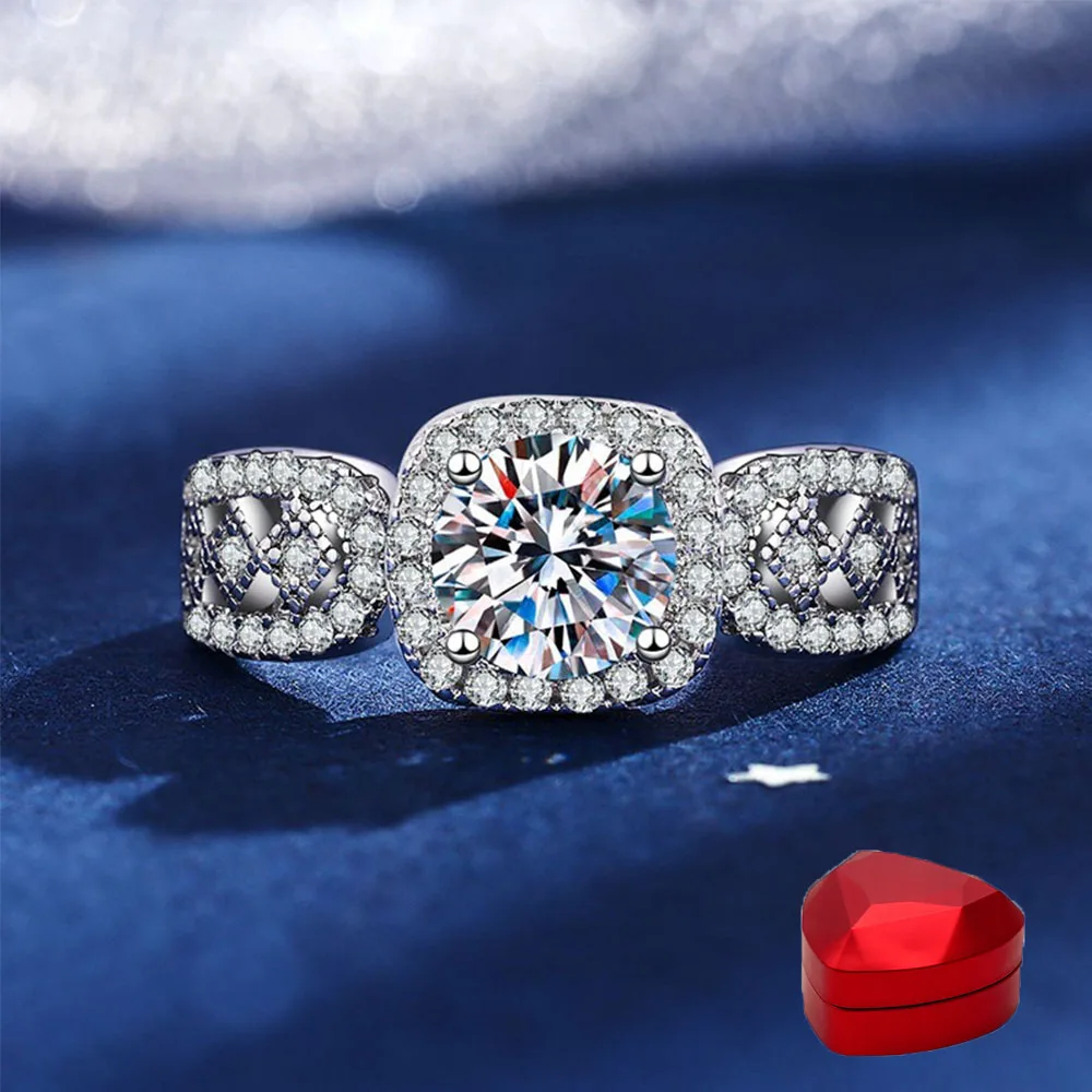 

Popular Luxury Shiny 1CT Moissanite Women Rings Trendy Bridal Wedding Rings for Ladies Valentine Day Gift Jewellery Woman