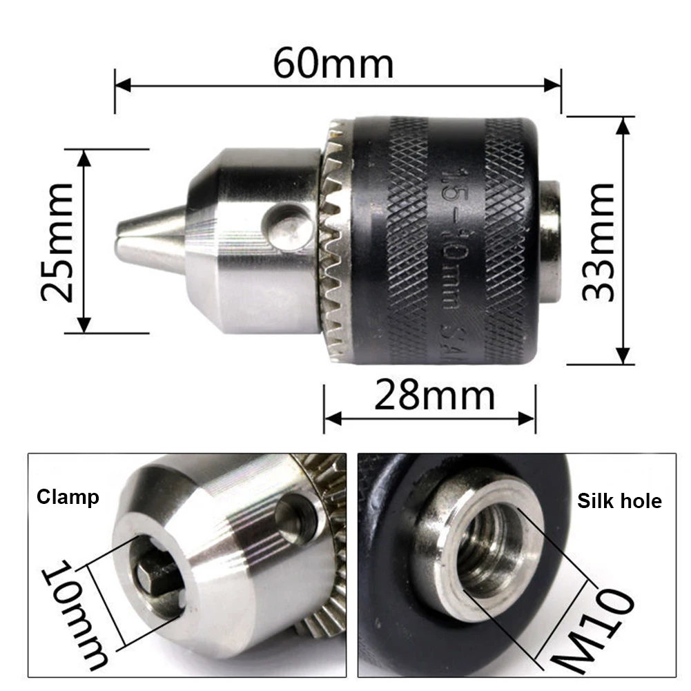 Meuleuse d\'angle électrique pour perceuse électrique, mandrin de perceuse, mandrin de perceuse M10 X 1.5, clé métallique filetée, meuleuse d\'angle