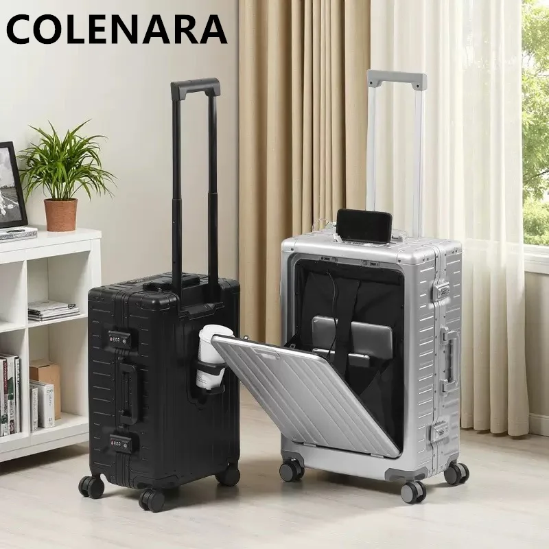 

COLENARA 20 Inch Front Opening Laptop Boarding Suitcase 24 Inch All Aluminum Magnesium Alloy Trolley Case Business Luggage
