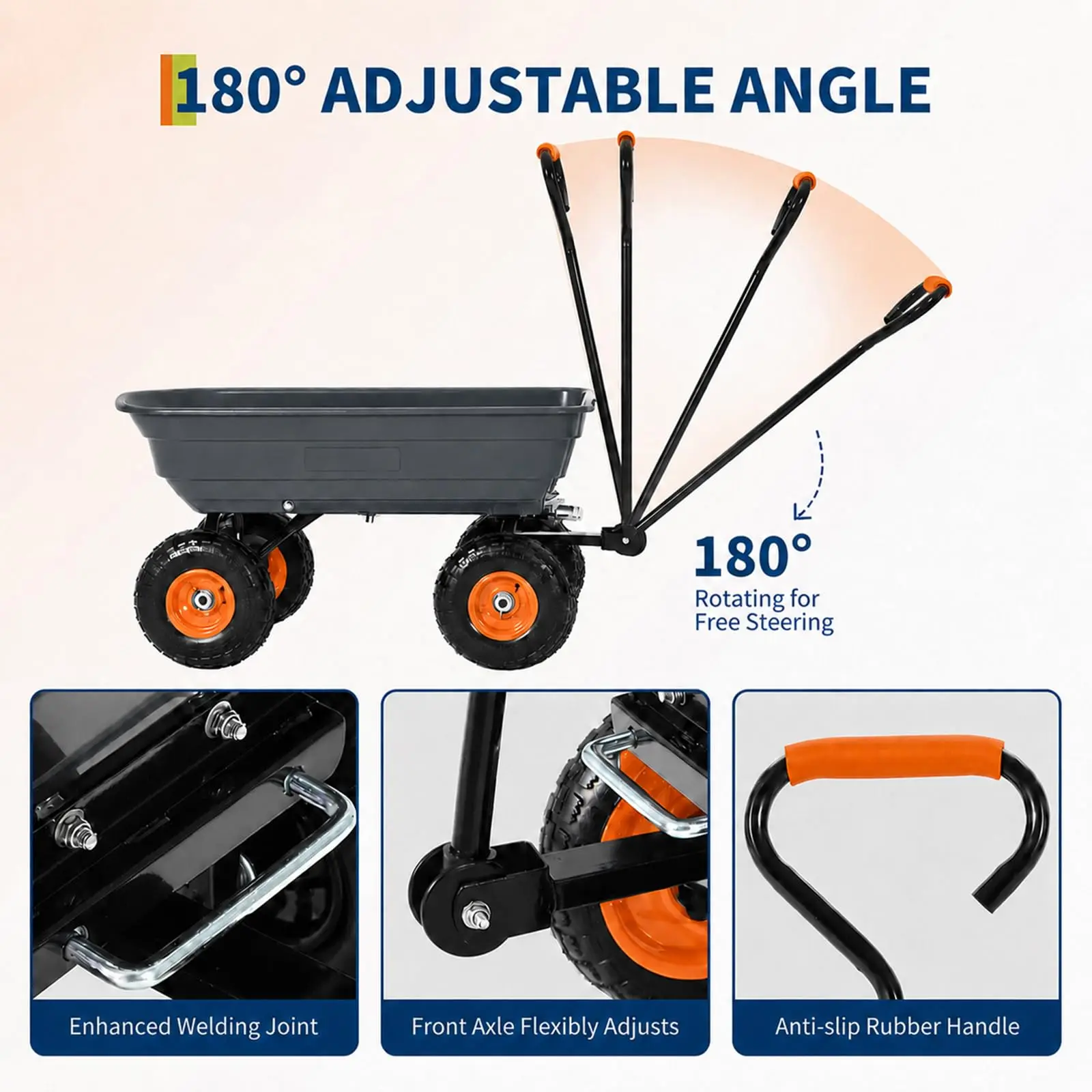 900 lb Heavy Duty All Terrain Garden Dump Cart 600 lb Plastic Bed Utility Yard Wagon for Lawn Farm and Landscaping