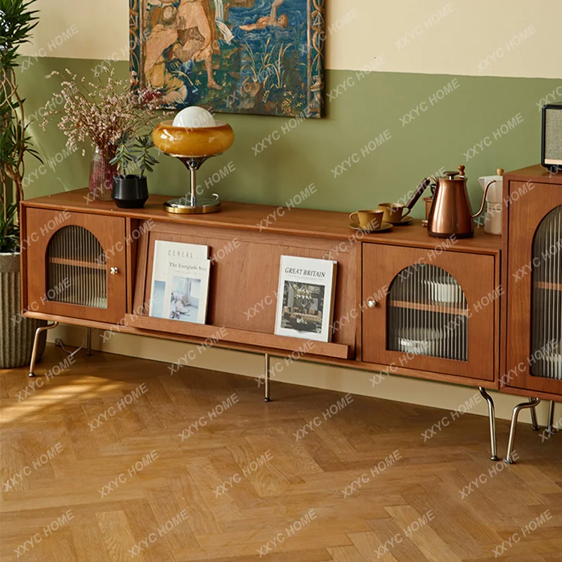 Nordic Retro Solid Wood TV Cabinet Coffee Table Combination Modern Simple Small Apartment TV Stand Living Room