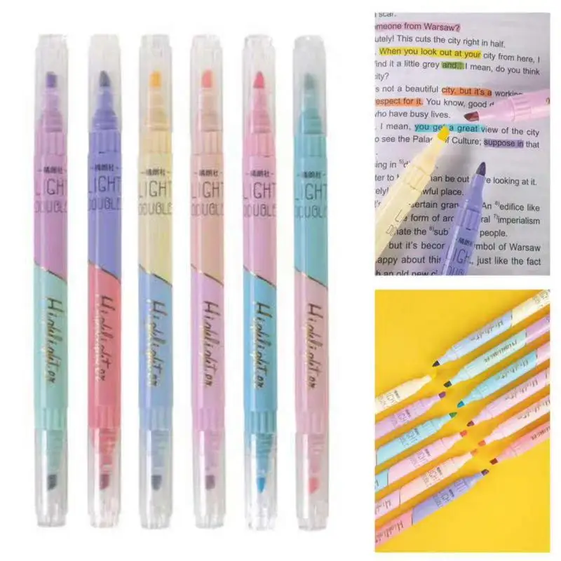 

Double Head And Double Color Highlighter Set 6Pcs/Set Candy Color Marker 12 Colors Fluorescent Pen Office School Stationery