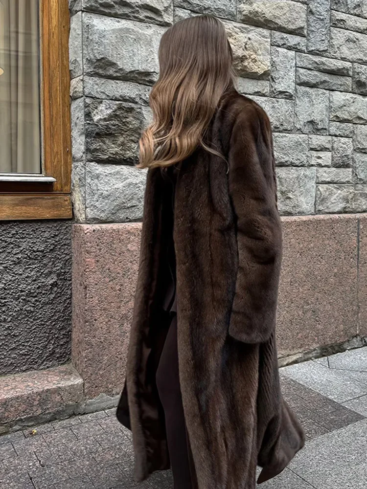 Abrigo de piel de zorro sintética peluda suave y grueso de lujo para mujer, chaqueta mullida de manga larga marrón de gran tamaño a la moda, ropa de calle para mujer 2024