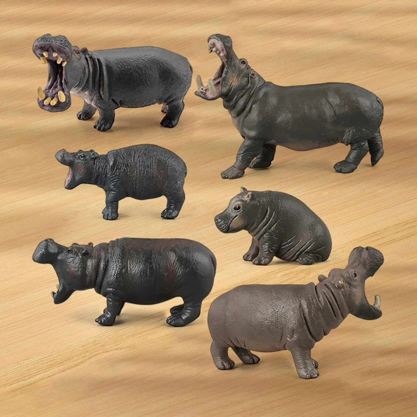 6x figuras de hipopótamo, juego de animales de simulación, recuerdo de fiesta, estatua de estatuilla de animales para niños, niños, niñas, regalo de vacaciones