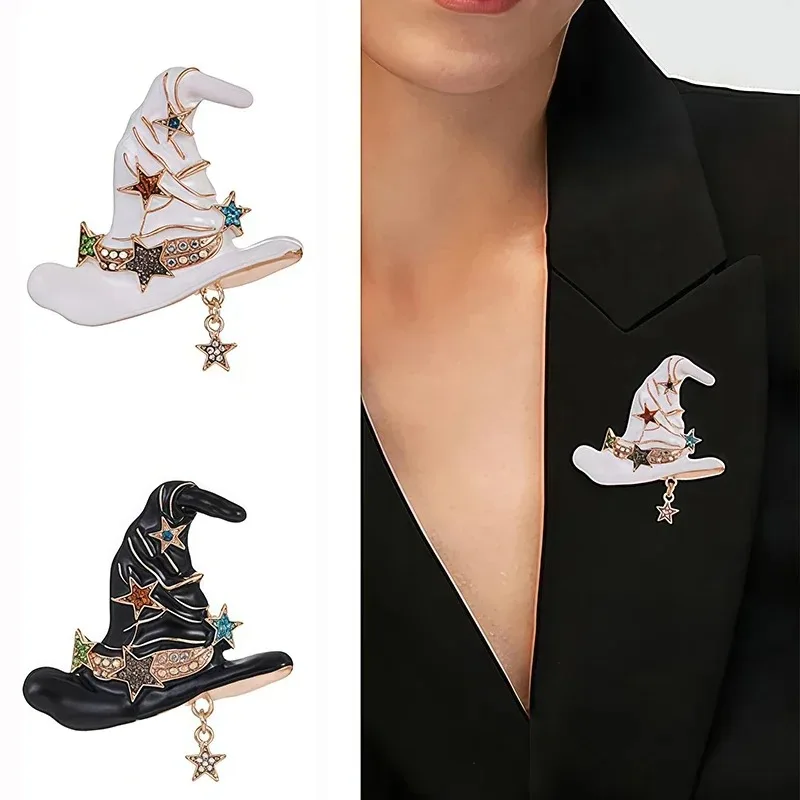 1PC Halloween Women's Personalized Witch Hat Brooch, Made of Zinc Alloy, Decorated with Drop Enamel, For Party Gathering