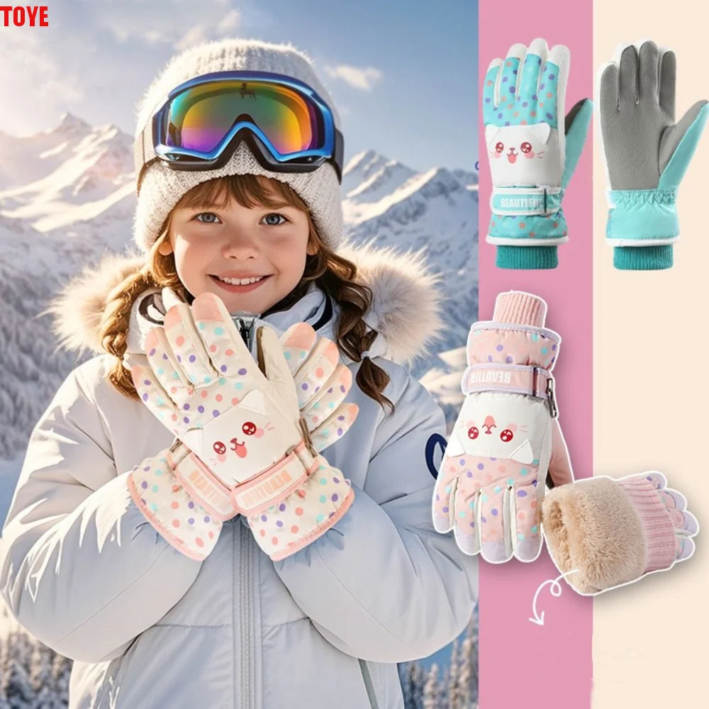 

Теплые детские лыжные перчатки с мультяшным рисунком, полнопальцевые, для катания на сноуборде, утепленные, сохраняющие тепло, для девочек, для горных велосипедов