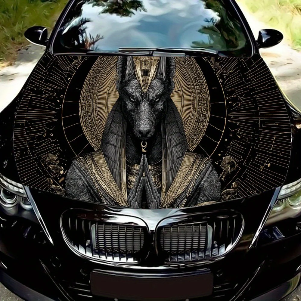

Holy Anubis Print PVC Car Vinyl Wraps, Self-Adhesive Waterproof Car Hood Decal Sticker, Car Decoration Protection Stickers for T