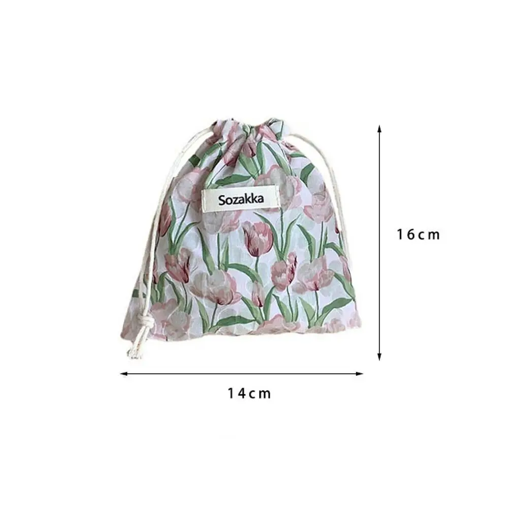 Women Cloth Floral Bag Wallet Kawaii Cute Coin Purse Storage Bag Travel Cosmetic Bag Drawstring Bag