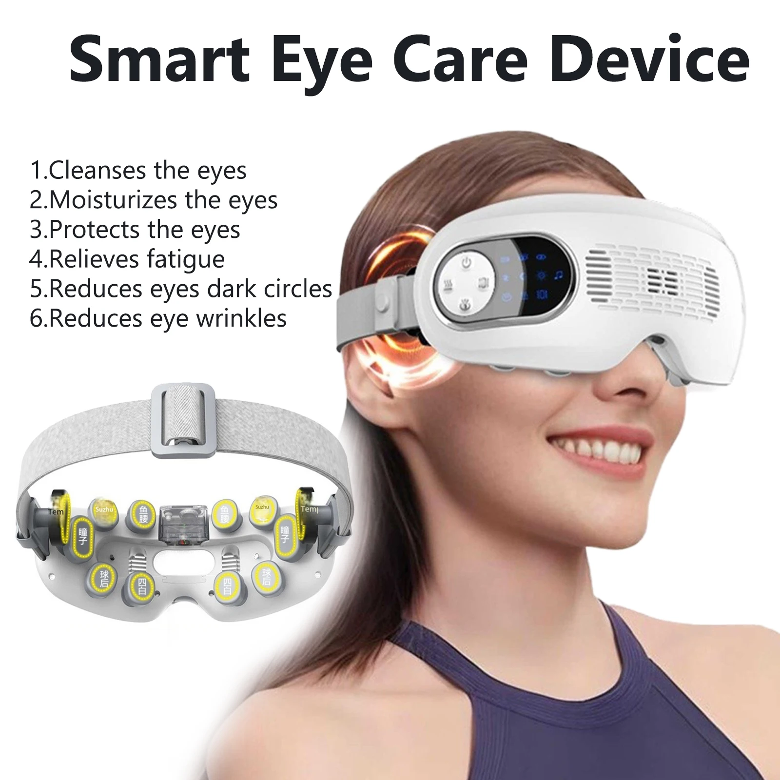 Eye Massager for Migraines Vibrating Hot&Cold Mist Eye Acupoint Massage Mask Relieve Stress Eye Care Device for Improve Sleep