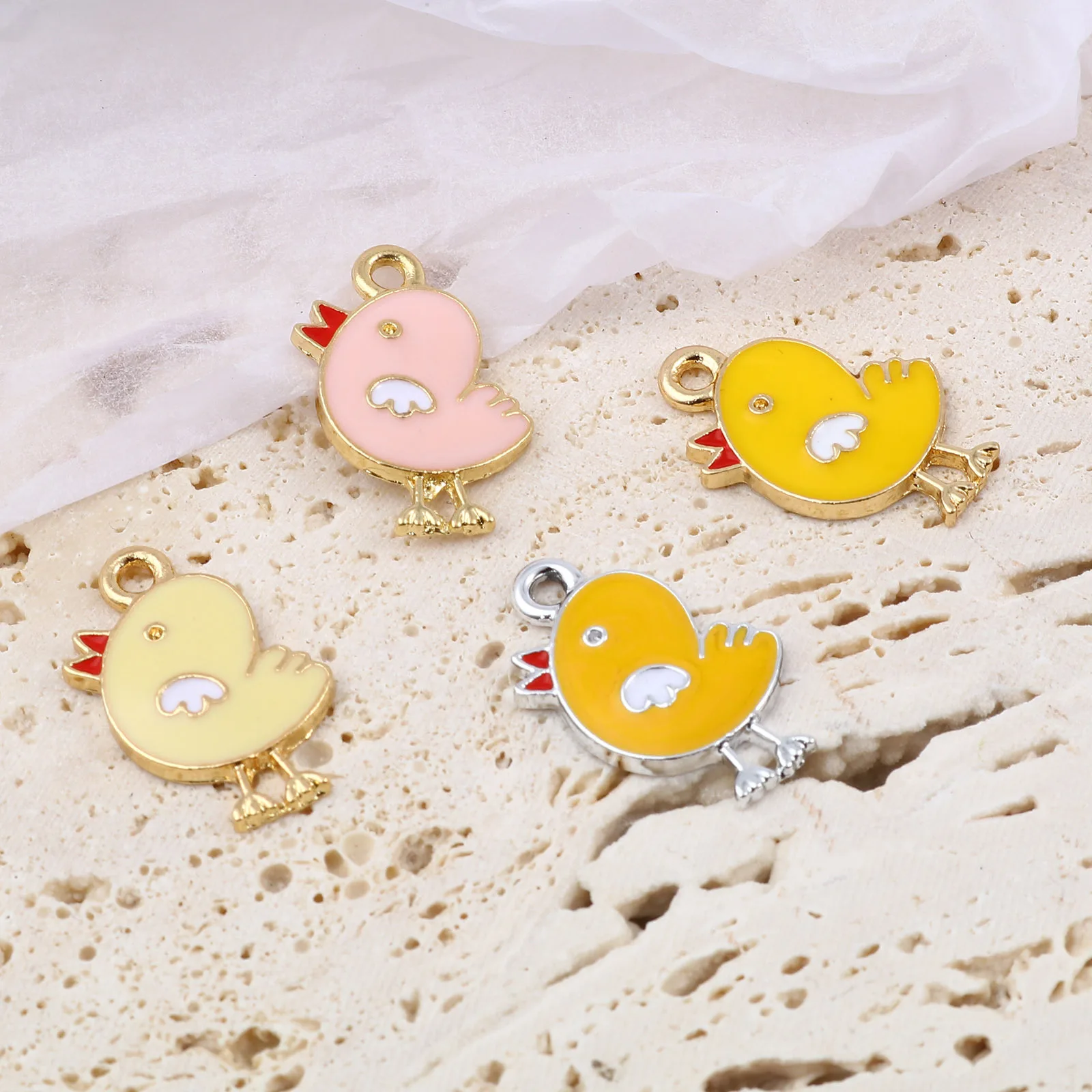 10pcs Enamel Zinc Alloy Charms Pendant Yellow PInk Chick Shape Charms Pendant For Necklace Making Bracelet Earrings DIY Findings