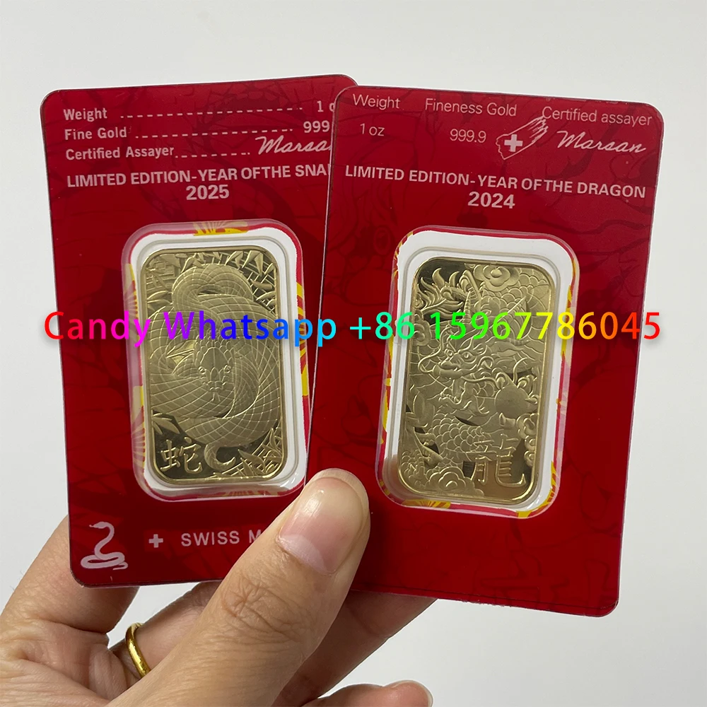 1oz Credit Suisse Gold Bar Metalor Bar Argor Dragon/Snake Replica Bullion Gold Coin Gifts