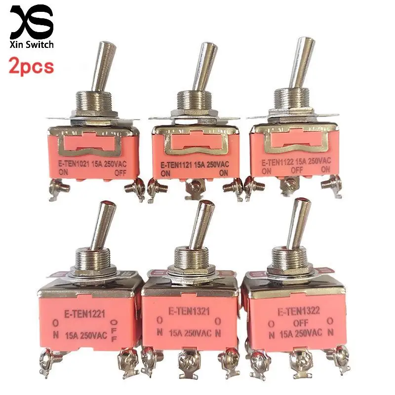 2PCS E-TEN Orange 12mm Screw Foot Type Toggle Switch E-TEN1021/1121/1122/1221/1321/1322 15A 250VAC 2/3/6Pin Rocker Arm Switch