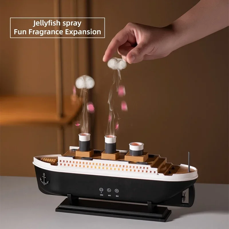 Ship Aroma Diffuser, 7 Color Lights, 2 Timers, 2 Mist Modes (Jellyfish), Humidifier for Bedroom Living Room