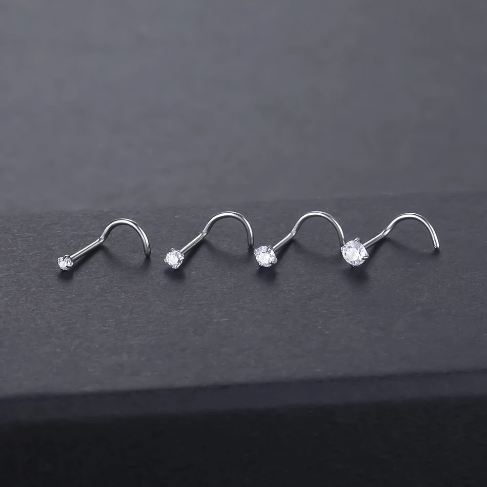 OUFER Piercing para la nariz de plata 925, 20 g, forma de L, 2 mm, CZ, piercing para la nariz, joya para mujeres y hombres, Acero inoxidable