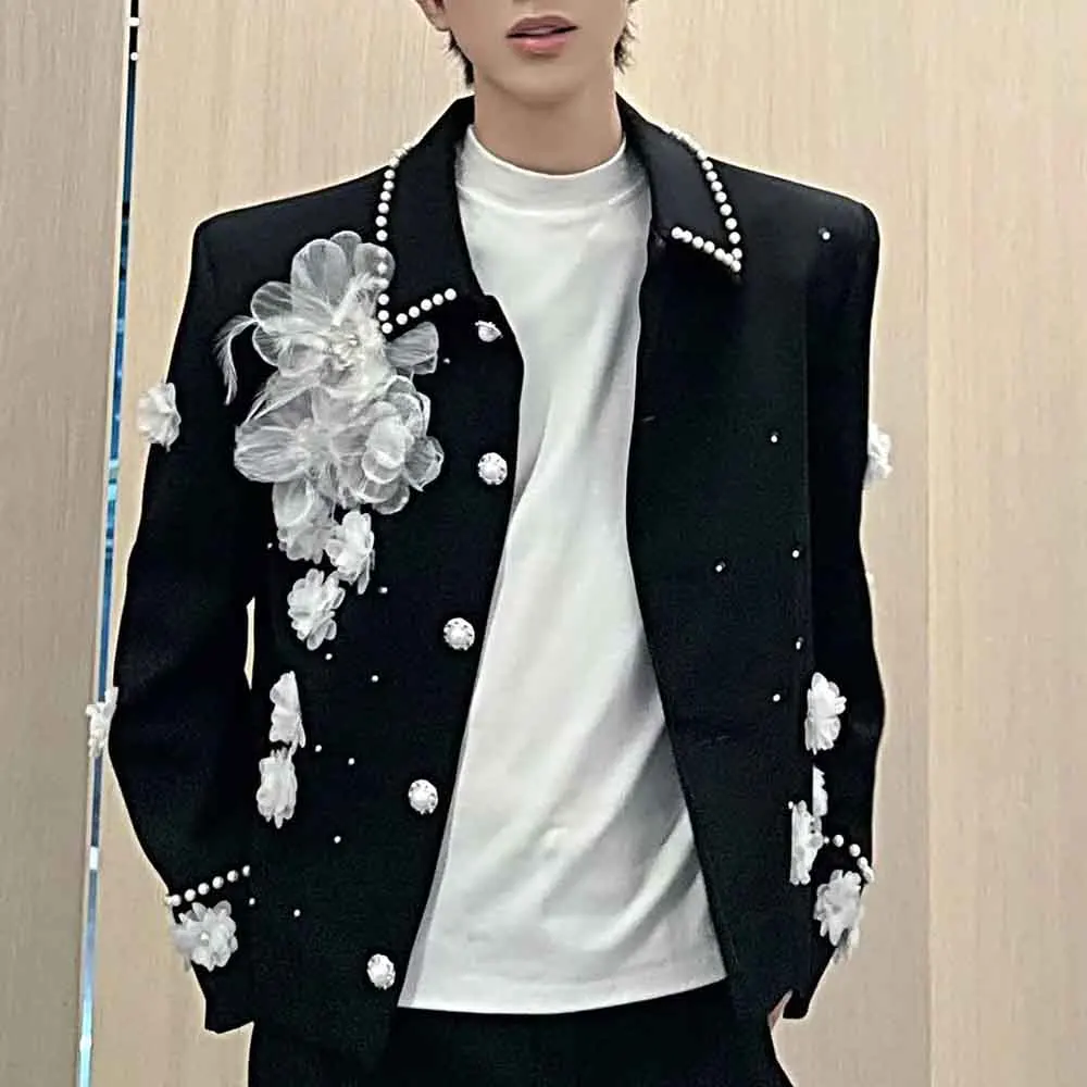 

2025 Winter New Men's 3D Floral Long-Sleeved Jacket American Retro Light Luxury Fashion Trend High Street Loose Niche Men's Top